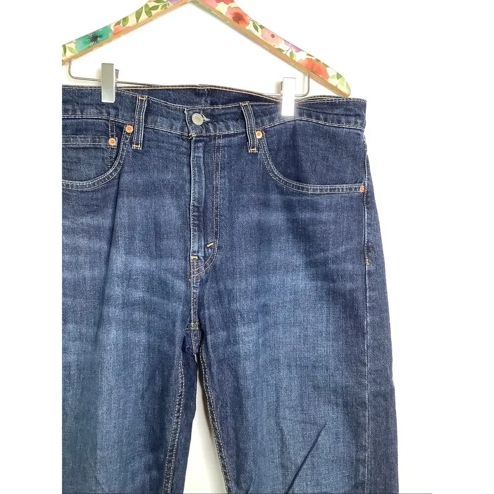 Levis Mens 34x34 Dark Wash 505 Regular Fit Straight Leg Jeans Work Casual T4-4